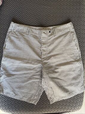 Rag & Bone Linen/Cotton Shorts - White with Black Pinstripes